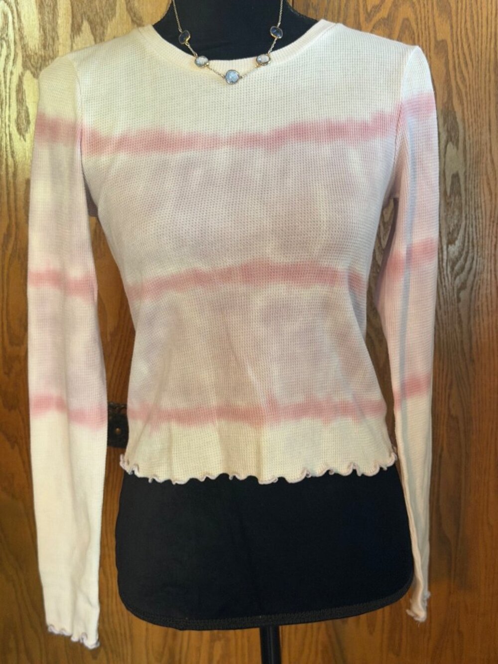 American Eagle Womens Crop Top Size S Tie-Dye Thermal Pink Purple Stripe